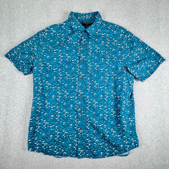 Banana Republic Other - Banana Republic Short Sleeve Slim Fit Dress Shirt Mens Large Fish Linen Cotton